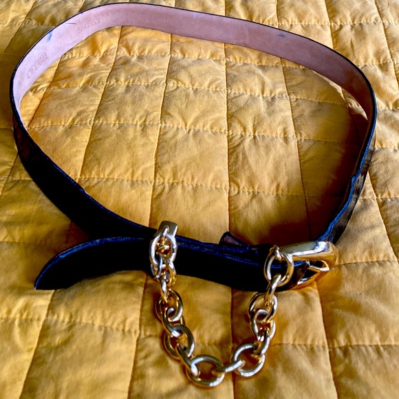 Vtg CIPRIANI Black Patent Leather with Bright Brass CHAIN Belt M (36\